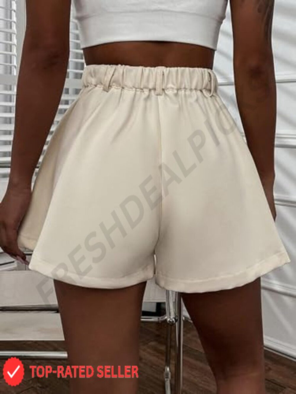 Elastic High Waisted Wide Leg Pleated Flowy Casual Shorts with Pockets - Picture 2 of 6